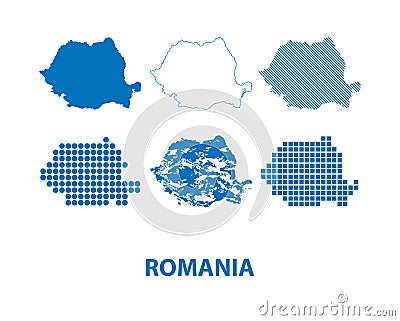 Map of Romania - vector set of silhouettes in different patterns Vector Illustration