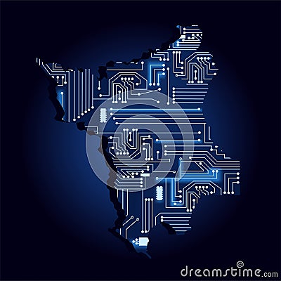 Map of Roraima with electronic circuit Vector Illustration