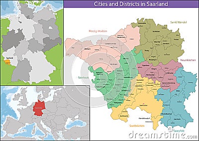 Map of Saarland Vector Illustration