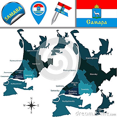 Map of Samara with Districts Vector Illustration