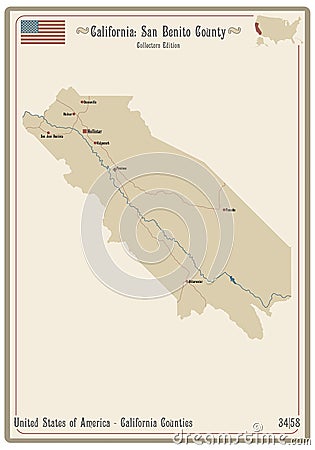 Map of San Benito County in California Vector Illustration