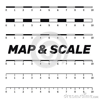 Map scales graphics for measuring distances. Scale measure map v Stock Photo