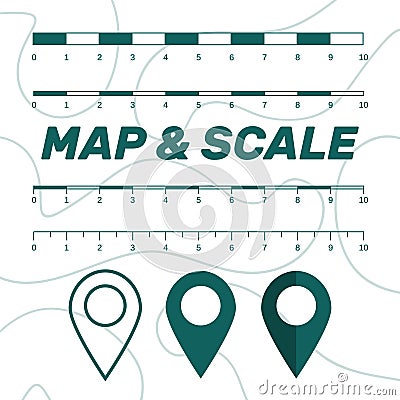 Map scales graphics for measuring distances. Scale measure map v Stock Photo