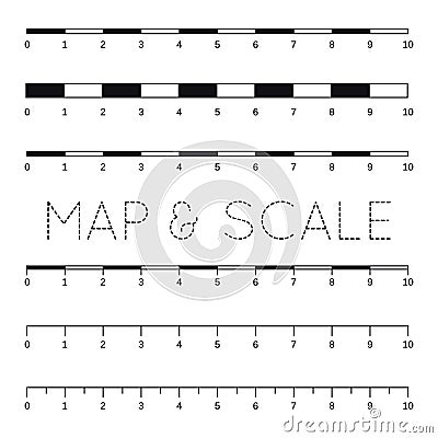 Map scales graphics for measuring distances. Scale measure map v Stock Photo