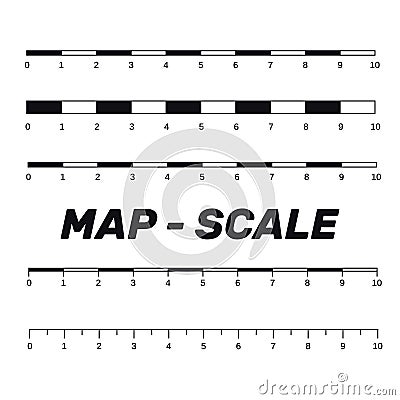 Map scales graphics for measuring distances. Scale measure map v Stock Photo
