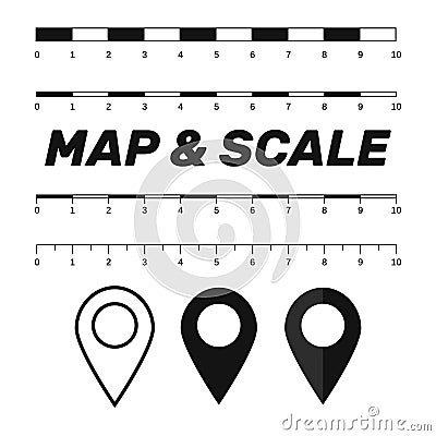 Map scales graphics for measuring distances. Scale measure map v Stock Photo