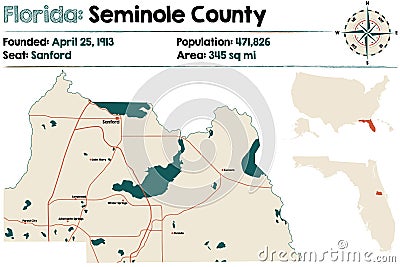 Map of Seminole County in Florida Vector Illustration