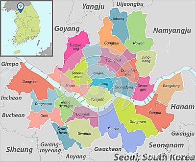 Map of Seoul, South Korea Vector Illustration