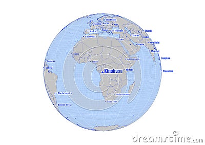 Map showing Kinshasa,Congo Kinshasa on the world map. Stock Photo