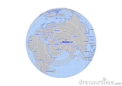 Map showing Mashhad,Iran on the world map. Stock Photo
