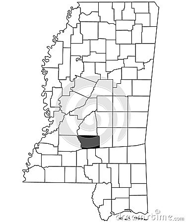 Map of Simpson County in Mississippi state on white background. single County map highlighted by black colour on Mississippi map. Stock Photo