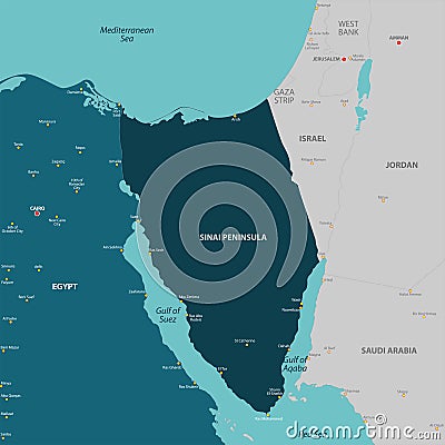 Map of Sinai Peninsula Vector Illustration