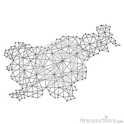 Map of Slovenia from polygonal black lines, dots of illustration Cartoon Illustration