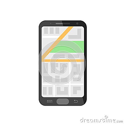 Map in smartphone. GPS navigation in mobile phone Vector Illustration