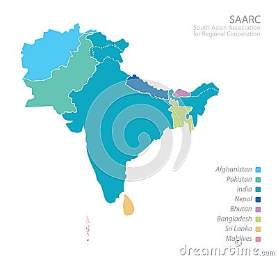 Map of South Asian Association for Regional Cooperation SAARC Vector Illustration