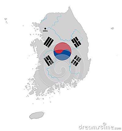 Map of south Korea with a flag. vector illustration. Vector Illustration