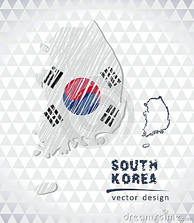 Map of South Korea with hand drawn sketch pen map inside. Vector illustration Vector Illustration