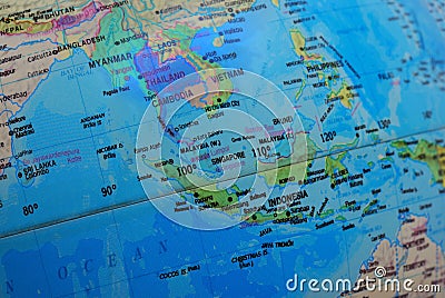 The map of southeast asia on a globe Stock Photo