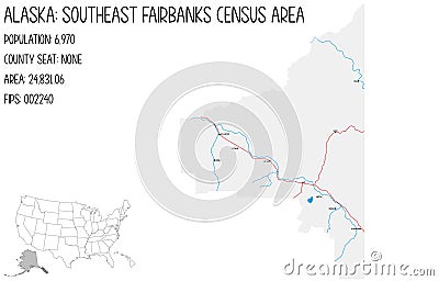 Map of Southeast Fairbanks Census Area in Alaska, USA. Vector Illustration