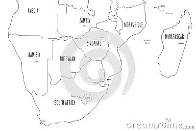 Map of Southern part of Africa. Handdrawn doodle style. Vector illustration Vector Illustration