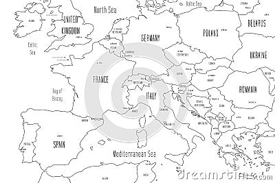 Map of Southern part of Europe. Handdrawn doodle style. Vector illustration Vector Illustration