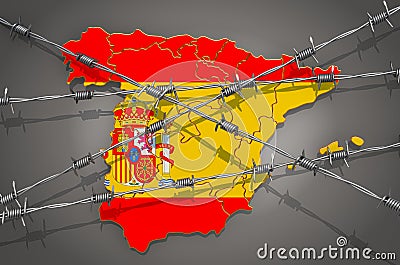 Map of Spain with barbed wire, 3D rendering Stock Photo