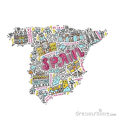 Handdrawn map of Spain Vector Illustration