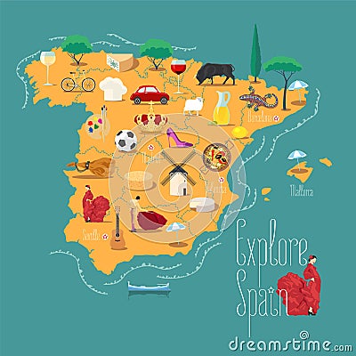 Map of Spain vector illustration, design element Vector Illustration