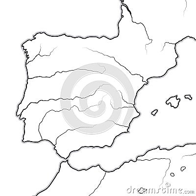 Map of The SPANISH Lands: Spain, Portugal, Catalonia, Iberia, The Pyrenees. Geographic chart. Vector Illustration
