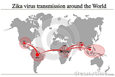 Map the spread of the virus Zika Vector Illustration