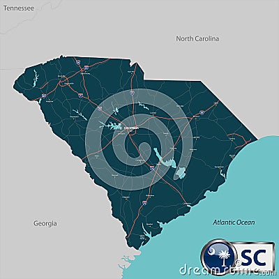 Map of state South Carolina, USA Vector Illustration