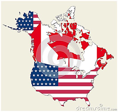 Map of the states of canada and usa represented as flag Vector Illustration