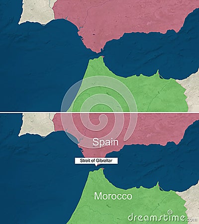 The map of Strait of Gibralter with text, textless Stock Photo