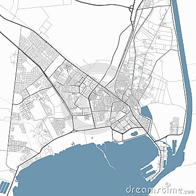 Map of Suez, Egypt. Detailed city map, metropolitan area border Vector Illustration