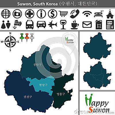 Map of Suwon with Districts Vector Illustration