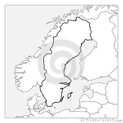 Map of Sweden black thick outline highlighted with neighbor countries Vector Illustration