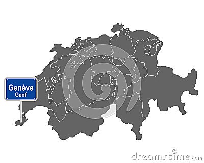 Map of Switzerland with road sign of Genève Vector Illustration