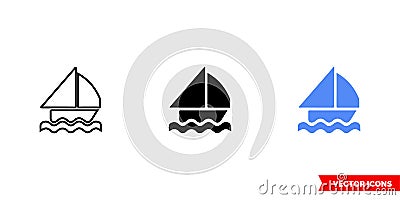 Map symbol sailing icon of 3 types color, black and white, outline. Isolated vector sign symbol Stock Photo