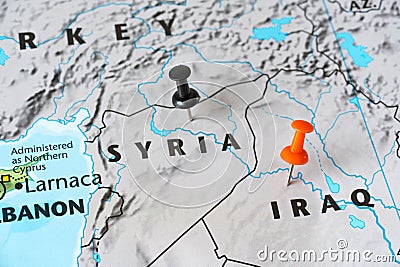 Map of Syria and Iraq, world hot spot concept Stock Photo