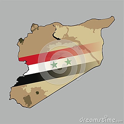 Map of Syria with a syrian flag central Stock Photo