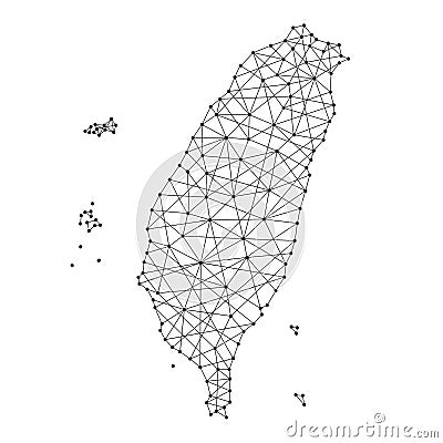 Map of Taiwan from polygonal black lines, dots of vector illustration Vector Illustration