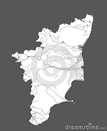 Map of Tamil Nadu with lakes and rivers Vector Illustration