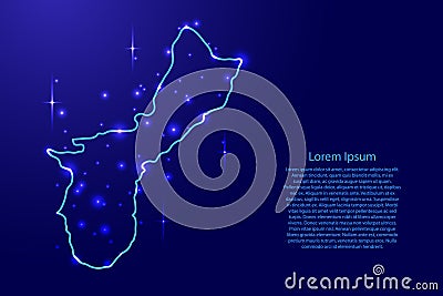 Map Territory of Guam from the contours network blue, luminous space stars illustration Cartoon Illustration