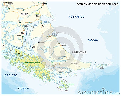 Map of Tierra del Fuego, archipelago at the southern tip of South America Vector Illustration