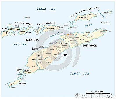Map of Timor Island, East Timor and Indonesia Vector Illustration