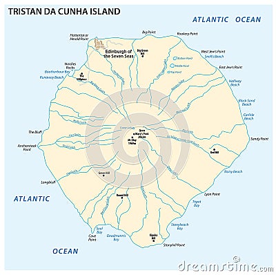 Map Tristan da Cunha Island in the Atlantic Ocean British Overseas Territory Vector Illustration