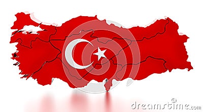 Map of Turkey covered with Turkish flag texture. 3D illustration Cartoon Illustration