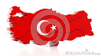 Map of Turkey covered with Turkish flag texture. 3D illustration Cartoon Illustration