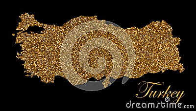 Map of Turkey. Silhouette with golden glitter texture Stock Photo