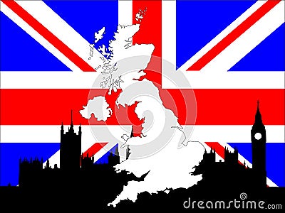 Map of UK on British flag Vector Illustration